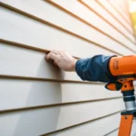 Siding contractor expertly installing vinyl siding on a house for quality exterior upgrade