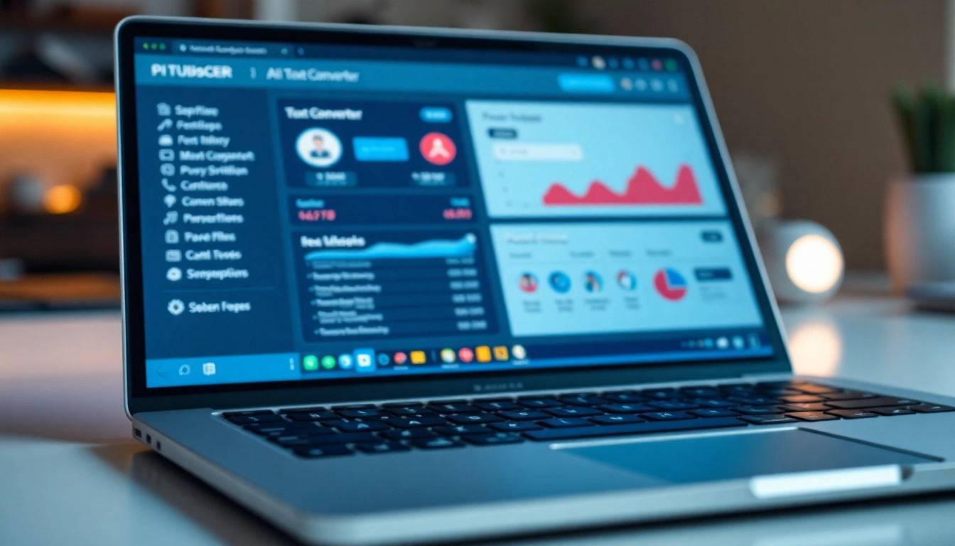 Professional workspace showcasing AI text converter tools interface for seamless content